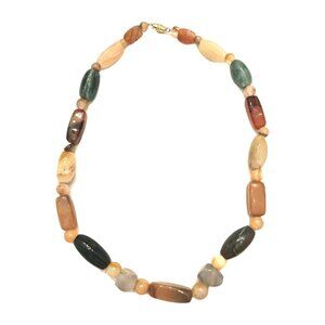 Vintage Polished Gemstone Beaded Necklace Quartz Adventurine Agate